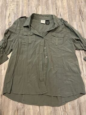 Harley-Davidson Women’s 2XL Olive Rayon Utility Button Shirt Roll Tab Top